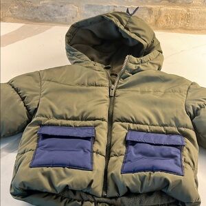 Old Navy Green and Blue Puffer Jacket with Hood